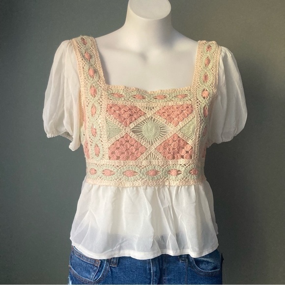 Rebellion | Crochet Sheer Fluttery Pastel Crop Tank Top - Picture 3 of 6